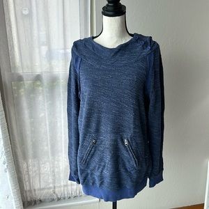 Roxy Distressed Cowl neck side button Hoodie in Juniors XL navy blue